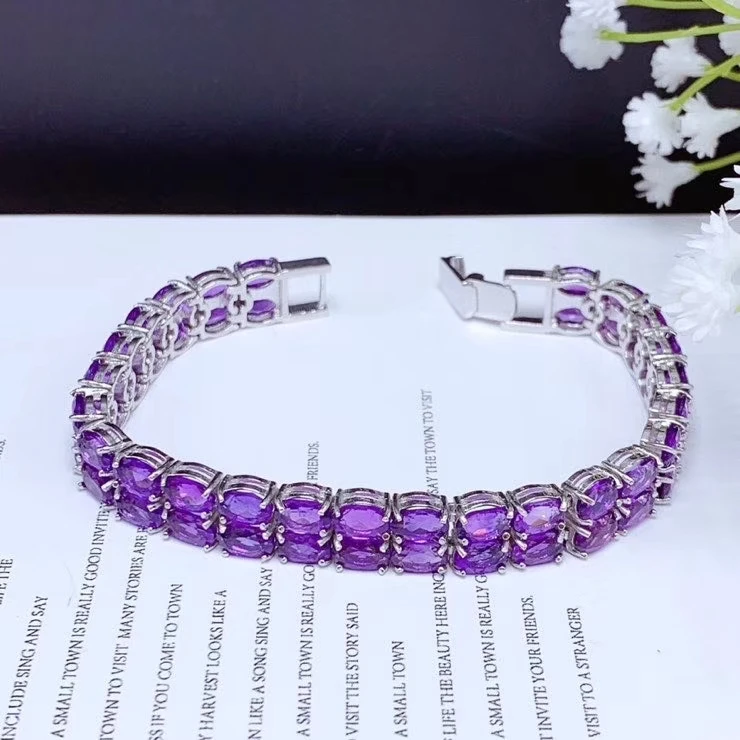 KJJEAXCMY Fine Jewelry 925 Sterling Silver inlaid Amethyst women gemstone hand bracelet popular