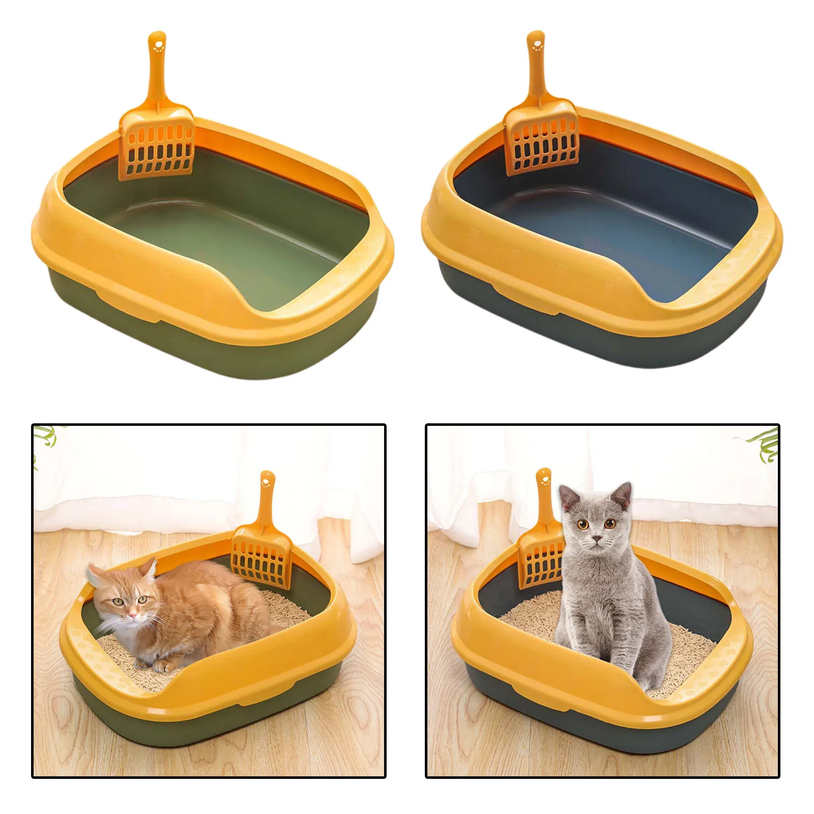 Durable Cat Litter Box PP Pet Non-Stick Pet Litter Tray Safe Pan Anti-Splash Detachable Rim Toilet W/Scoop Shovel Bedpan