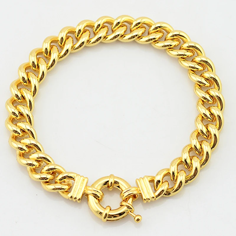 1pcs Chunly Heavy Wide 10MM Chains Man Woman Gift Yellow Gold Color  Link Curb Necklace 20inch Bracelet