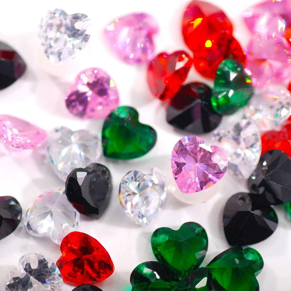 6mm8mm Heart-Shaped Single-Hole Cubic Zirconia 5 Color Glitter Sewing Gems For DIY Costume Jewelry Design Accessories