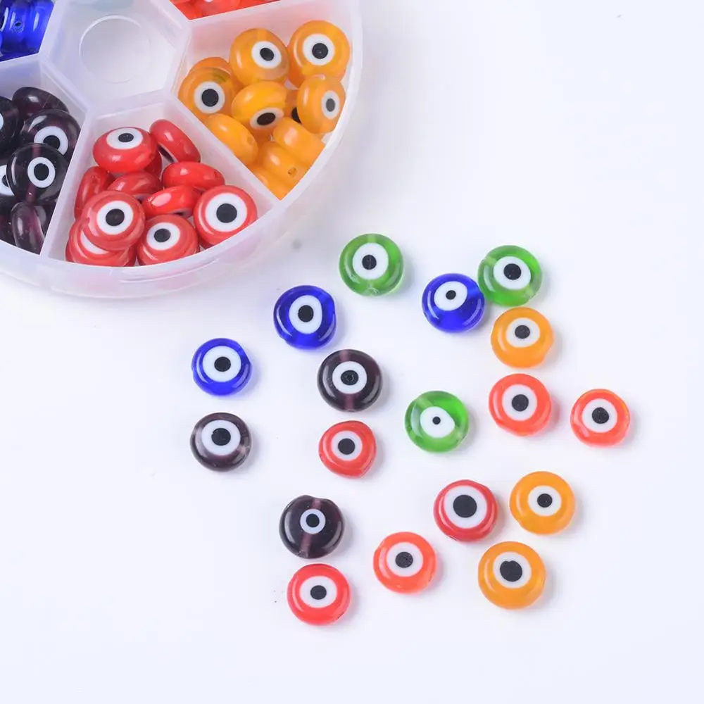 

1 Box 6 Colors 10mm Mixed Color Handmade Flat Round Evil Eye Bead Lampwork Beads for Bracelet Necklace DIY Jewelry Making