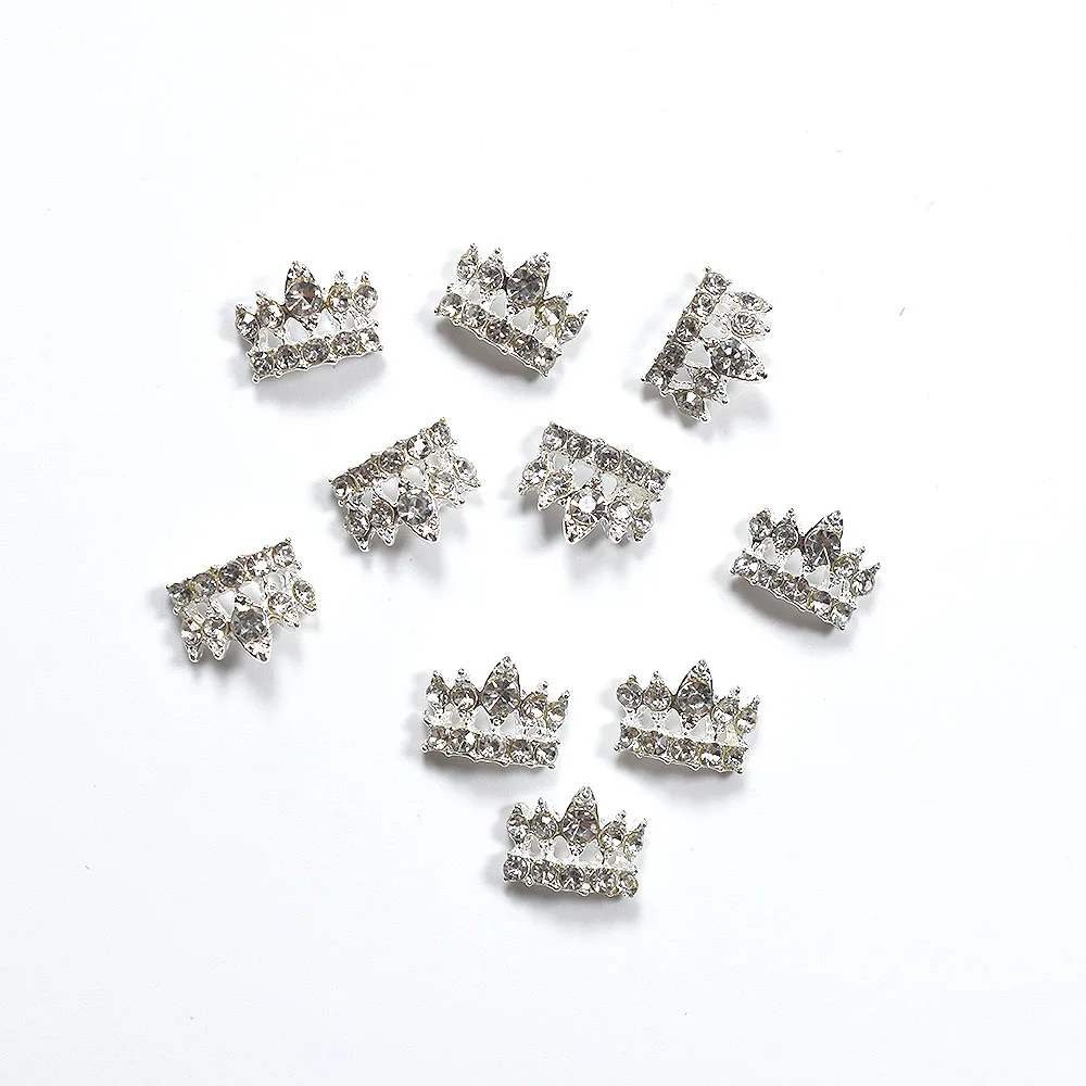 20Pcs Random Mixed 3D Chic Alloy Rhinestones Crown Silver Nail Art Decoration Tip Glitters DIY Nail Drill Stickers Glue on