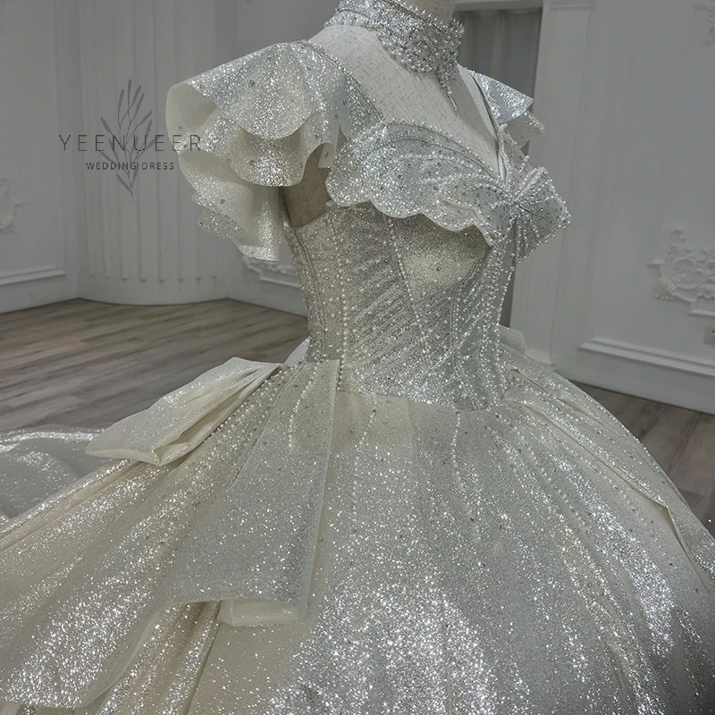 Yeenueer 2022ขายชุดแต่งงานชุด Plus ขนาด Sweetheart Backless Sweep Train Bridal Bling หรู Sequins