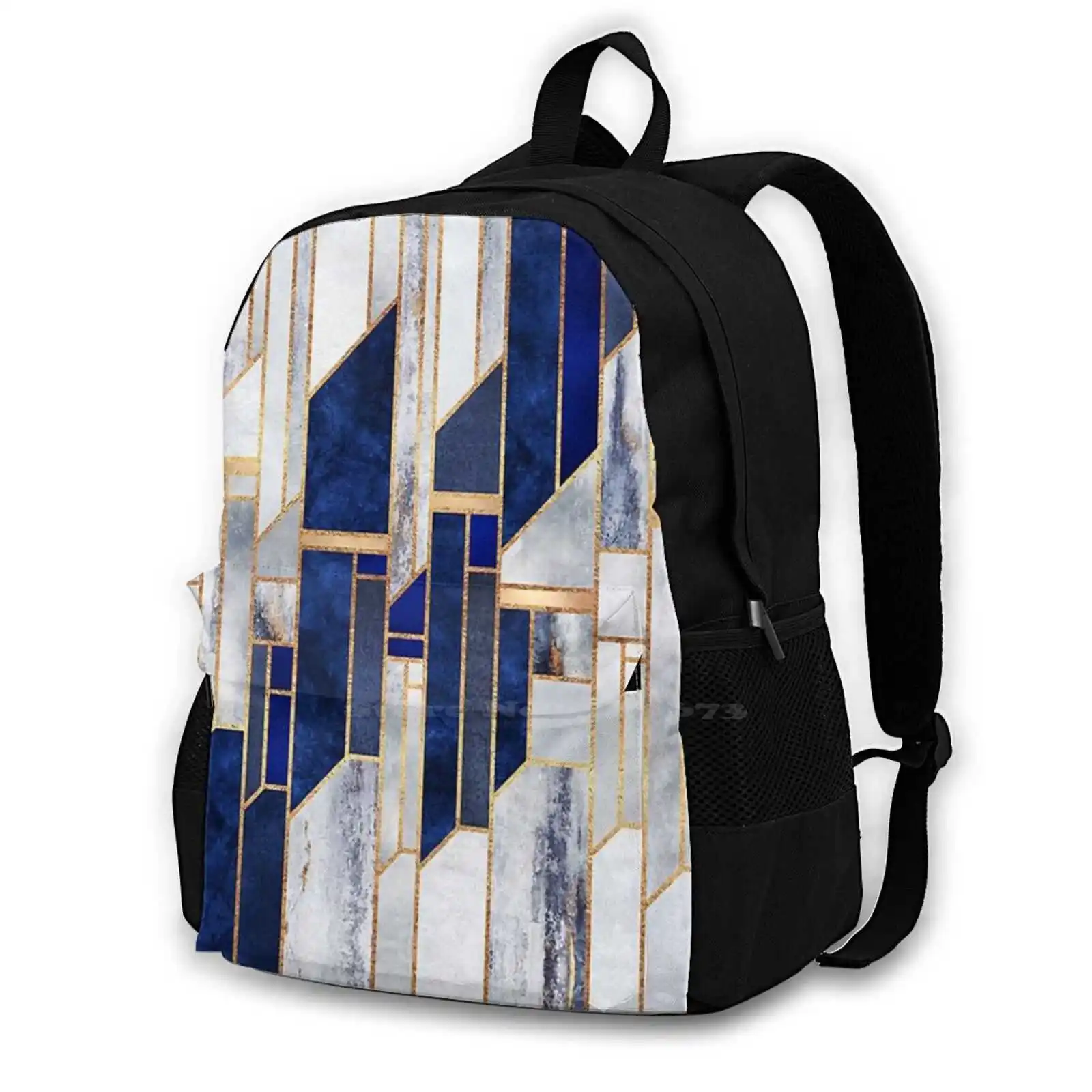 

Blue Winter Sky Hot Sale Schoolbag Backpack Fashion Bags Graphic Pattern Abstract Geometric Black And White Grey Hexagons
