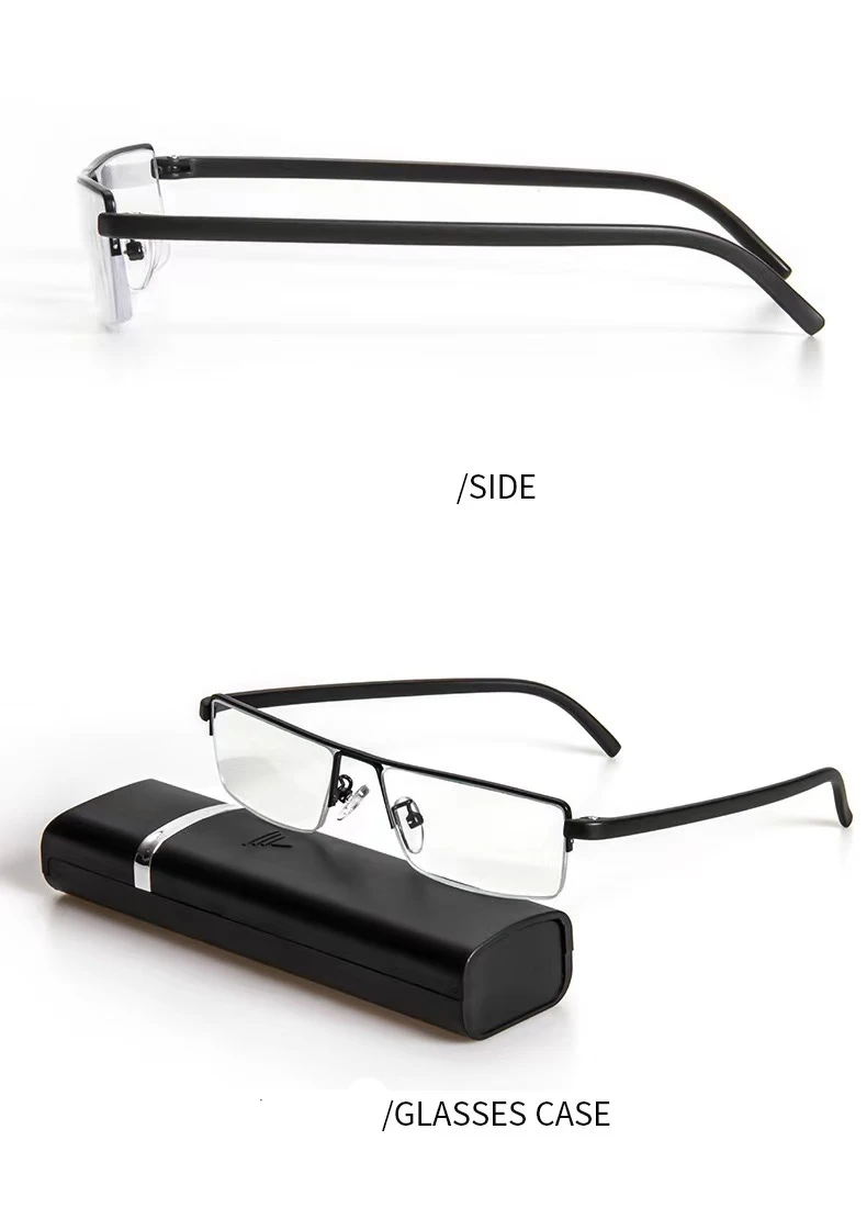 Mai Blume Anti Blaues Licht Lesebrille Männer Frauen Schwarze Brille Weitsichtheit Legierung Rahmen Brillen Mit Fall Dioptrien + 1,5 + 2 – Detail 5
