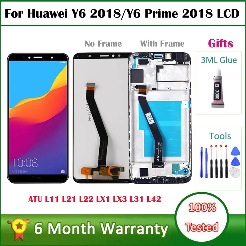 

Screens For Huawei Y6 2018 LCD Display Touch Digitizer Assembly with Frame For Y6 Prime 2018 ATU L11 L21 L22 LX3 L31 L42 LCDs