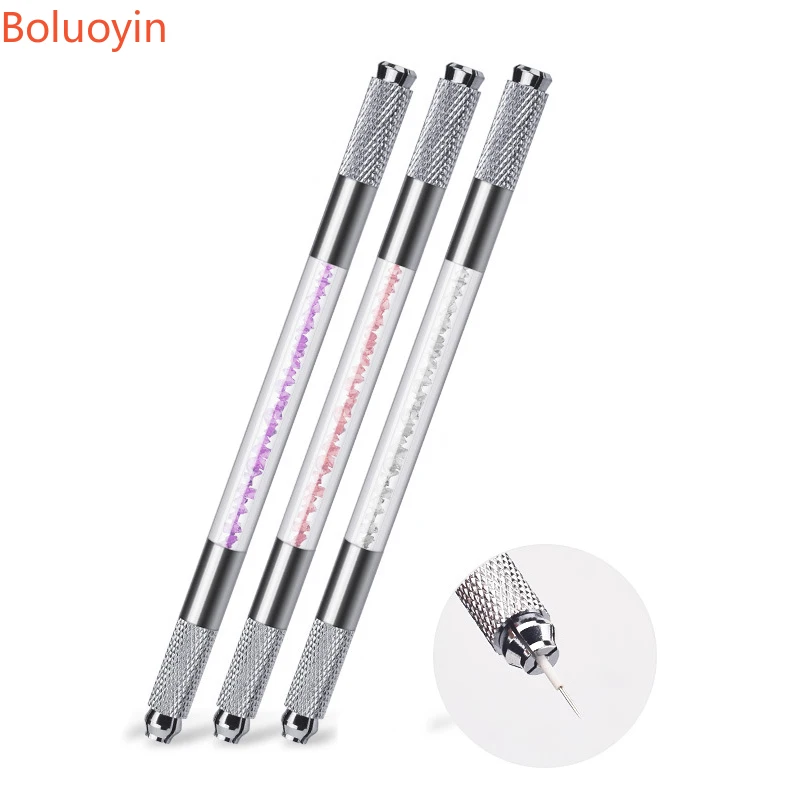 Double Heads Microblading Pen Tattoo Machine for Permanent Makeup Eyebrow Tattoo Manual Pen Needle Blade Cosmetic Both Crystal