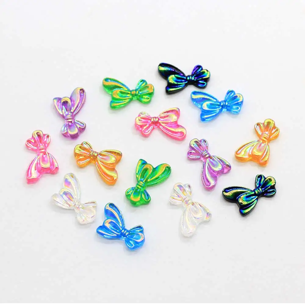 Top Selling 3D Bow Ties Resin Nail Art Bow Charms AB Plating Color Rhinestones Bow Ties Ornaments Nail Art Decoration