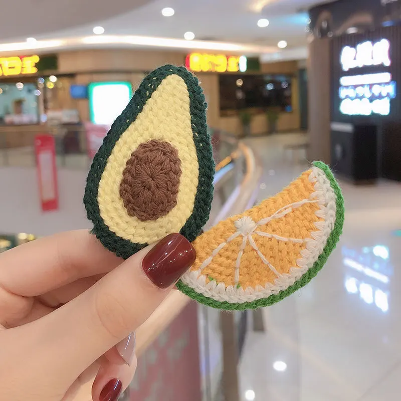 2019 Winter Girls Handmade Knitting Cute Flower Fresh Fruit Hairpins Children Lovely Hair Clips Barrettes Kids Hair Accessories image 2