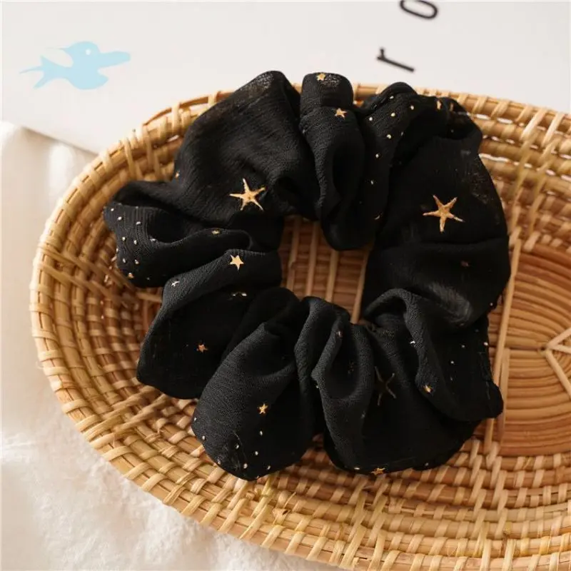 Wholesale Gold Star Printed Elastic Chiffon Cute Hair Scrunchies For Girls Scrunchies Pack