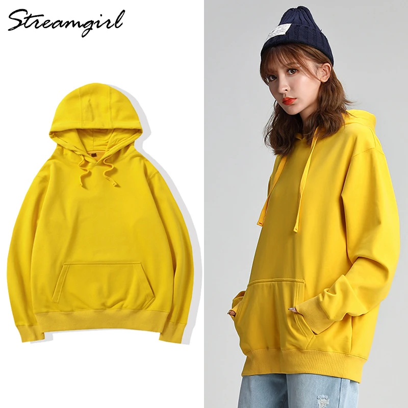 Women\'s Sweatshirt Cotton Oversized Hoodies And Sweatshirts Oversize Pink Sweatshirt With Hood Yellow Cotton Hoodies Women