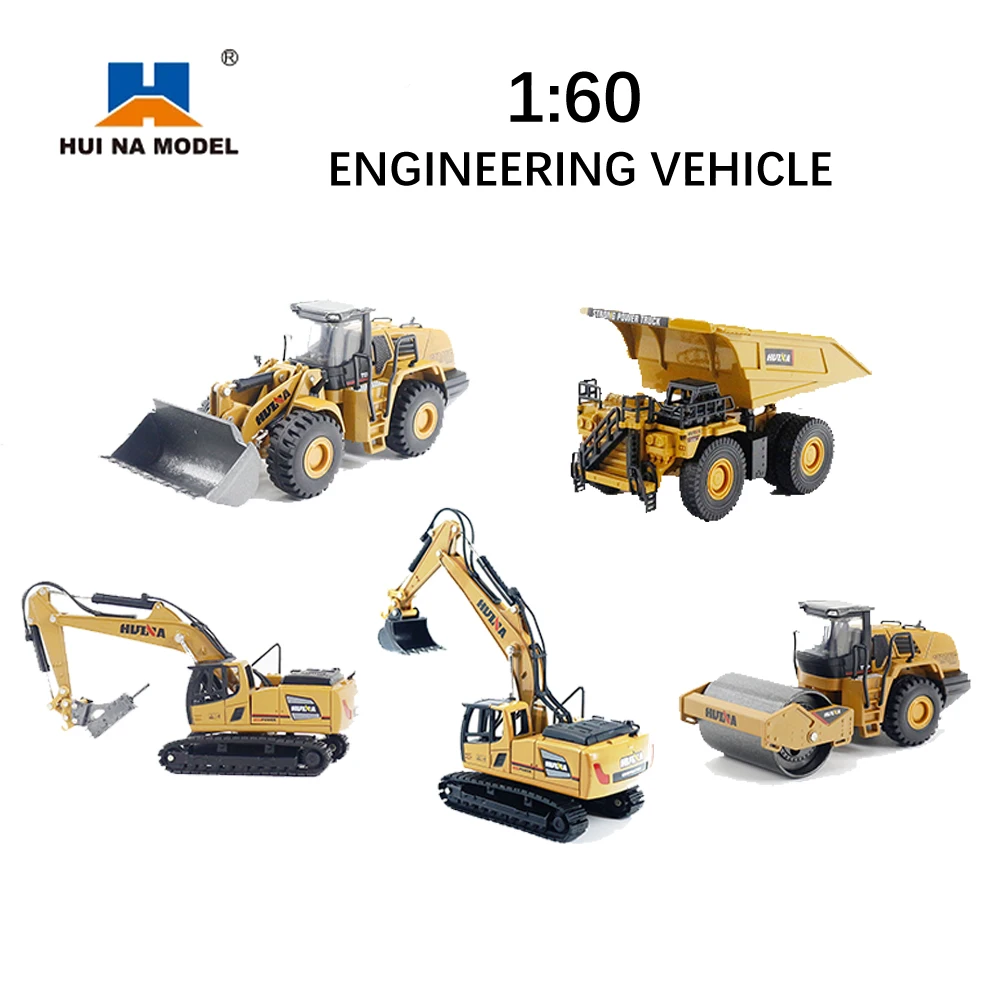 HUINA 1:60 Diecast Metal Model Dump Truck Excavator Wheel Loader Road Roller Construction Vehicle Toy  Gift Truck for Children