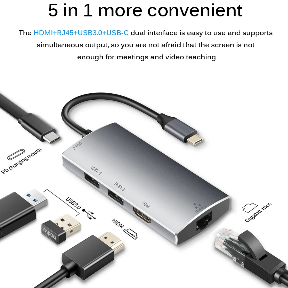 TISHRIC 4K Usb C Hub Type-C To Hdmi-compatible Rj45 USB2.0 Type C Cable Converter Usb C Adapter For MacBook Air Pro Samsung S10