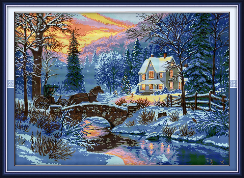 Return in winter cross stitch kit aida 14ct 11ct count print canvas cross stitches   needlework embroidery DIY handmade