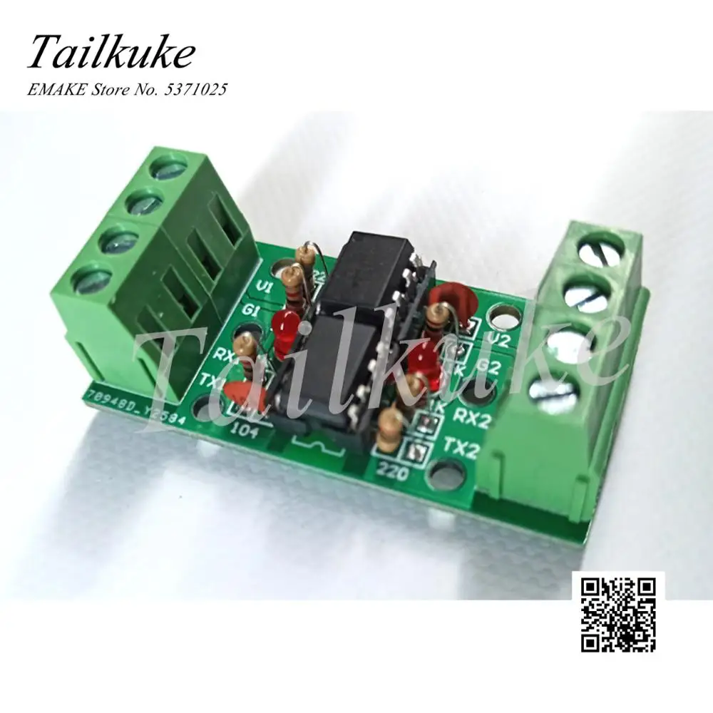 UART Serial Port Isolation Module Serial Port Optocoupler Module 6N137 Optocoupler Can Be Equipped with PCB Bracket Card Guide