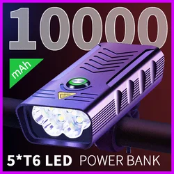 Usb充電式自転車用ライト,10000mah,5 * t6 led自転車用ライト,アルミニウム,防水,マウンテンまたはロードサイクリング用フロントライト