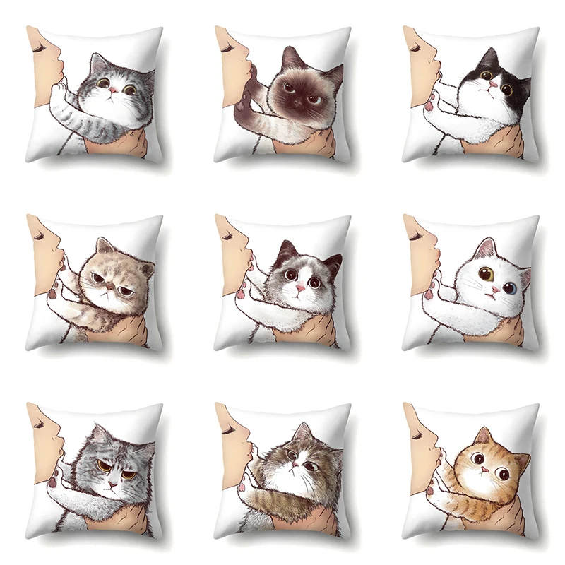 Cute Cat Cushion Cover Cartoon Animal Cat Polyester Throw Pillow Case Cover Decor Pillowcases Kussenhoes