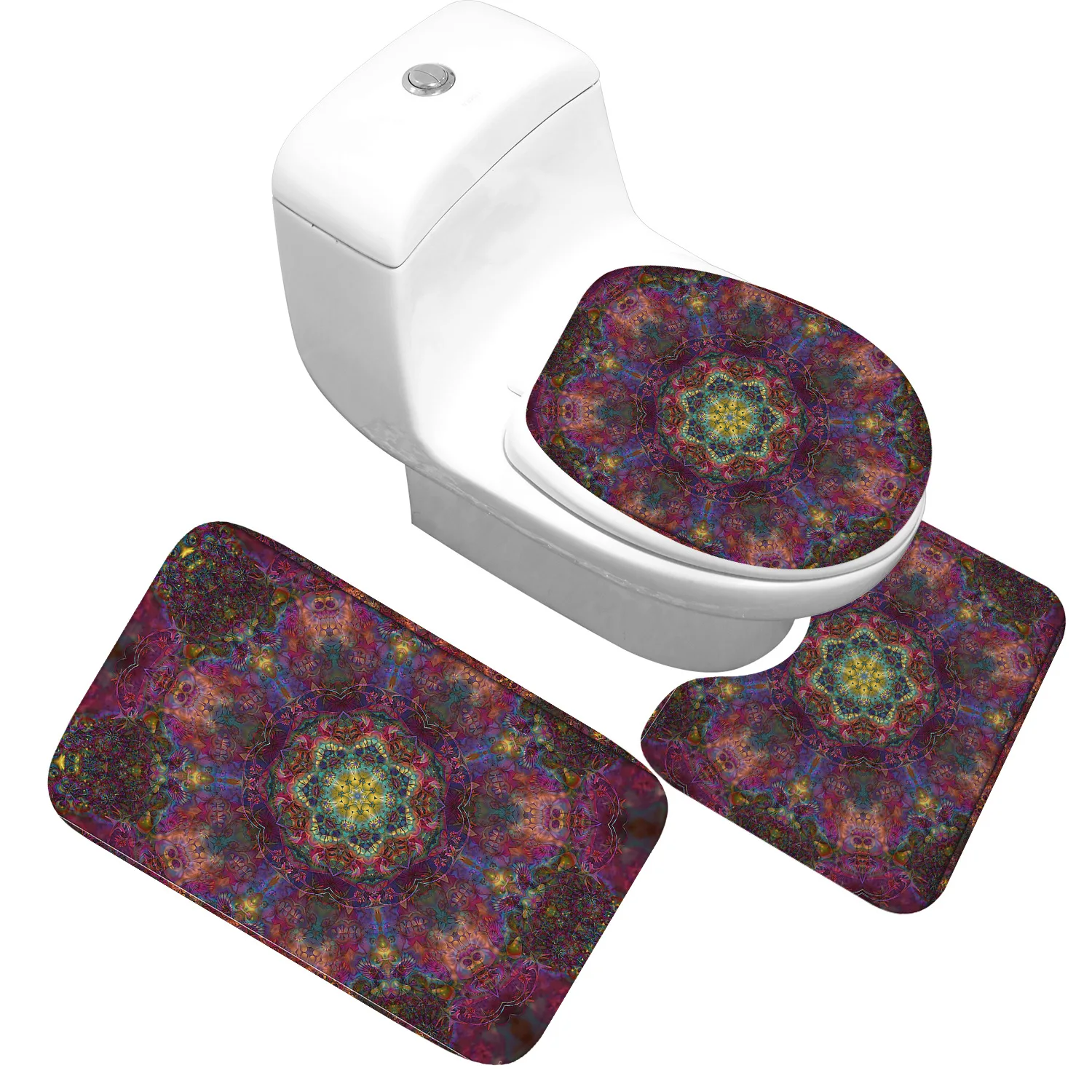 

CAMMITEVER Bohemian Anti-slip Mats 3pcs Bathroom Rugs and Mat Set Shower Room Toilet Lid Cover