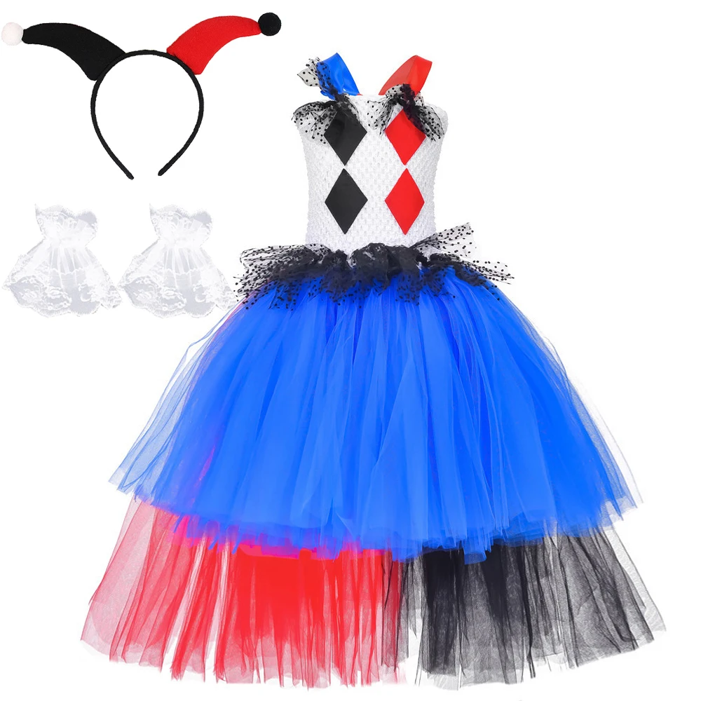 

Kids Long Tutu Dress Joker Pennywise Girls Scary Clown Cosplay Halloween Costume Carnival Party Fancy Dress Up Children Clothing