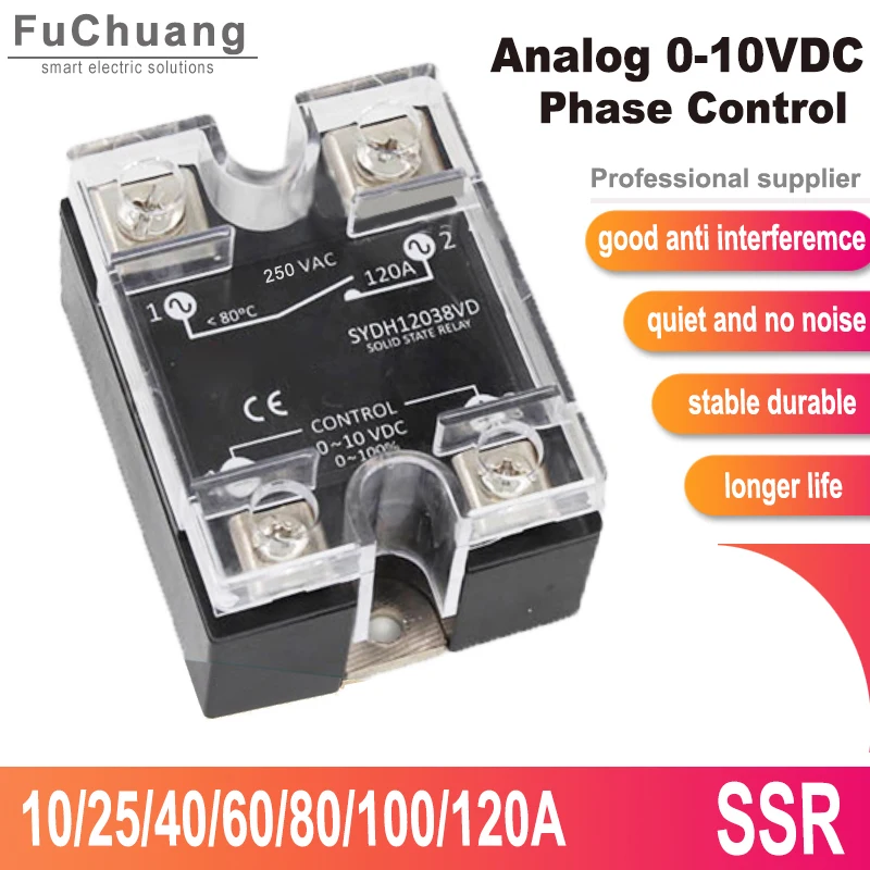 

Long Life Phase angle control SSR 10A 25A 40A 60A 80A 100A 120A Analog Signal 0-10VDC voltage power regulator solid state relay