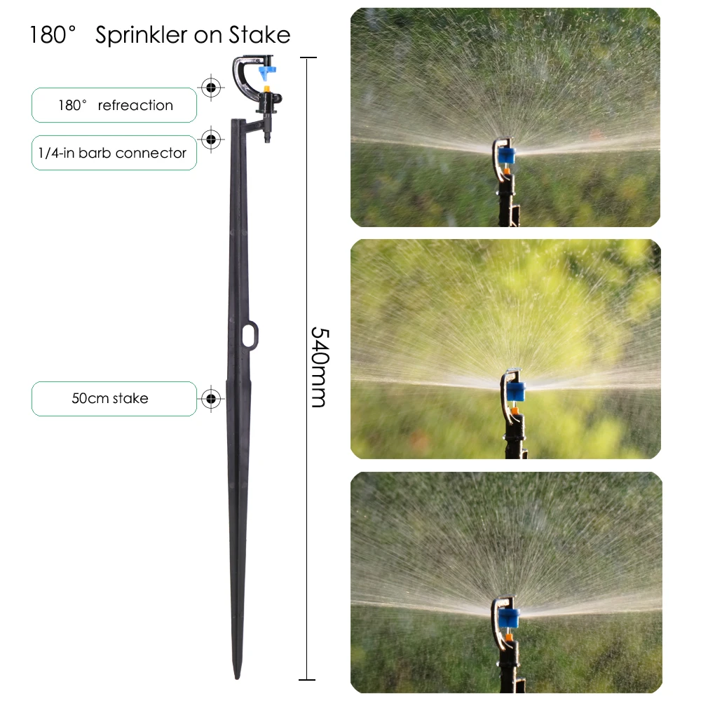 MUCIAKIE 10PCS 180 Degree Spray Jet on 50cm Spike Garden Irrigation Sprinkler Close Coverage Fan Spray on Stake Half Circle