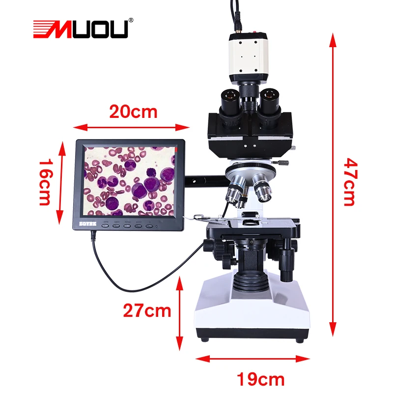 1500X-3000X Trinocular Optical Bio HD Microscope + USB HDMI VGA CVBS Electronic Digital CCD Camera + 8” LCD