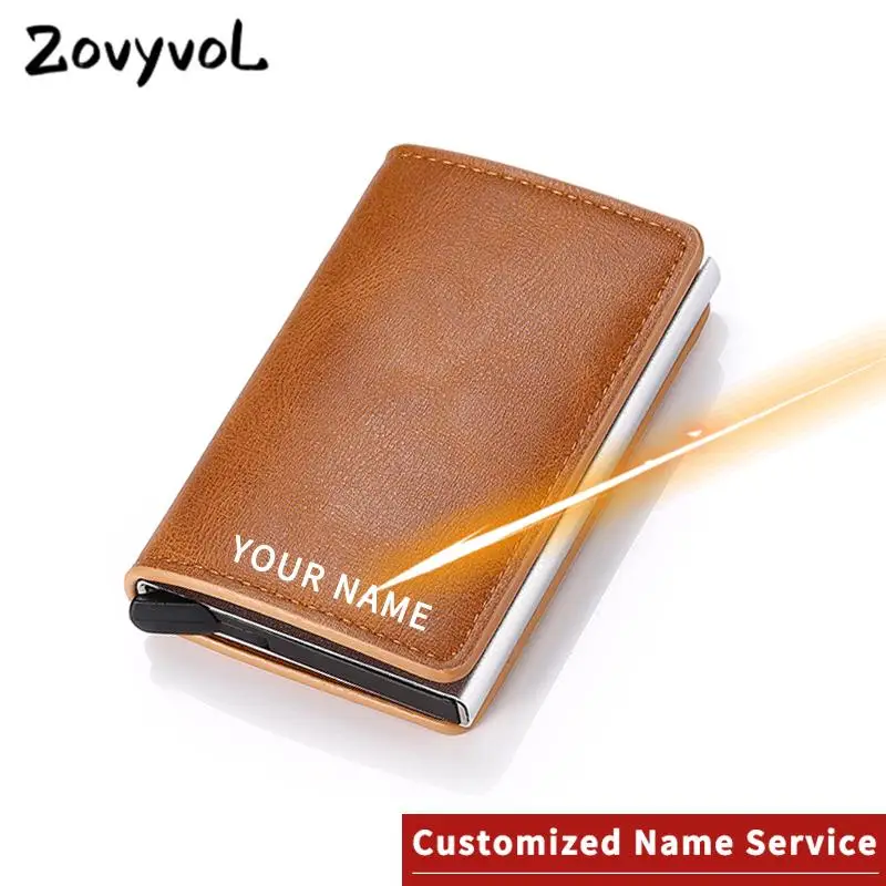 

Zovyvol Laser Lettering Wallet 2023 New Aluminum Alloy Rfid Anti-Theft Pu Leather Men's Wallet Card Holder Bank Card Wallet