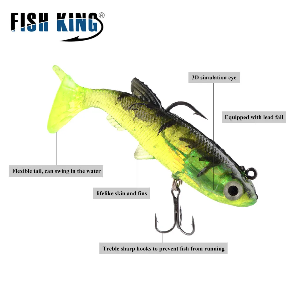 NGB 6/8/10CM 3D Eyes Fishing Lures With T Tail Pike Soft Lure Treble Hook Baits Artificial Bait Jig Head Crankbait