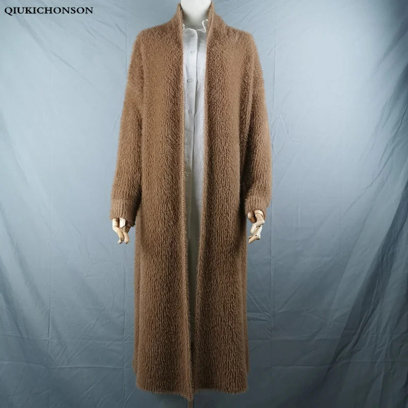 Synthetic Mink Cashmere Sweater Cardigan Women Winter Coat Batwing Sleeve Knitted Long Cardigan Thick Oversize Fluffy Sweaters