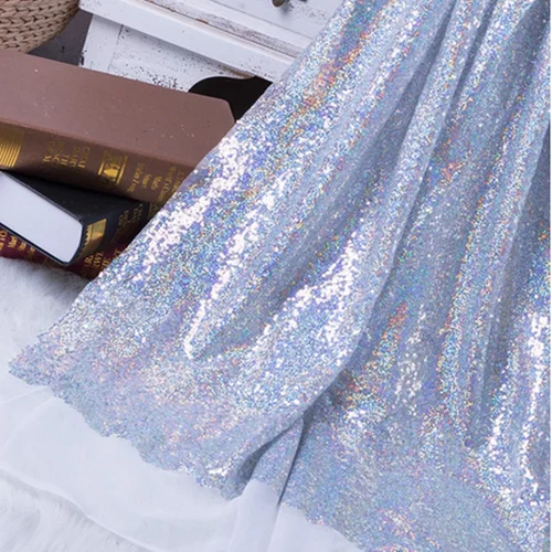 Imagen 2 del producto Tela brillante con lentejuelas bordadas, tela brillante dorada y plateada para hacer ropa, fundas de mesa para eventos de fiesta, decoración