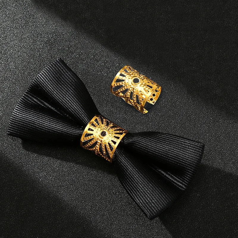 

Men's Fashion Bowtie Accessories Women's Silk Bow Ties Scarf Buckle Personality New Gold Color Simple One-piece DIY Hoop