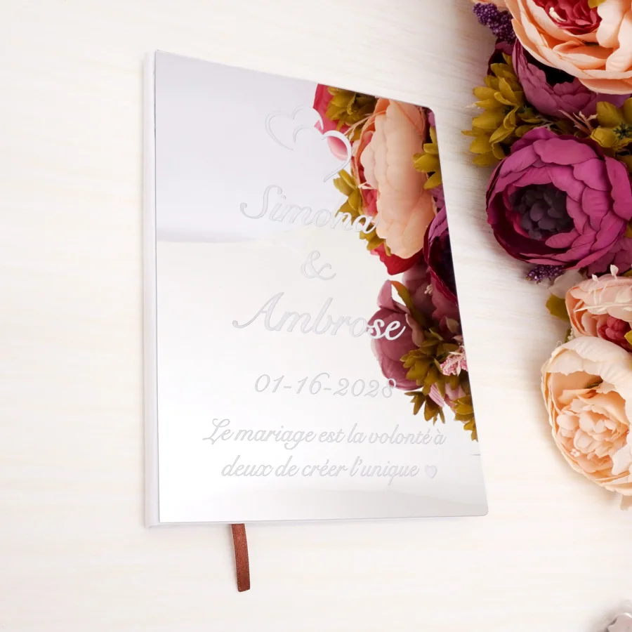 Libro degli ospiti con firma di nozze Specchio personalizzato bianco vuoto Cuore Personalizzato Decorazioni per feste per la sposa Bomboniera Regali per gli ospiti 26x19 cm