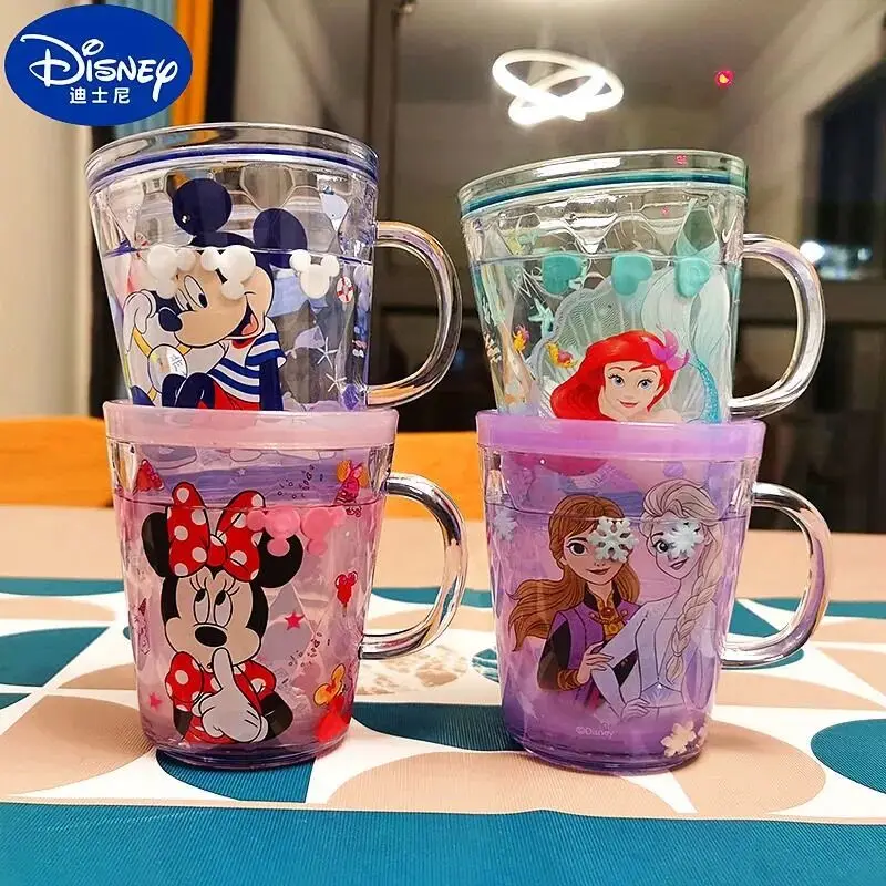 Disney girls frozen crystal cup with handle Double layer student Cartoons cold water 260ML baby Mouth cup