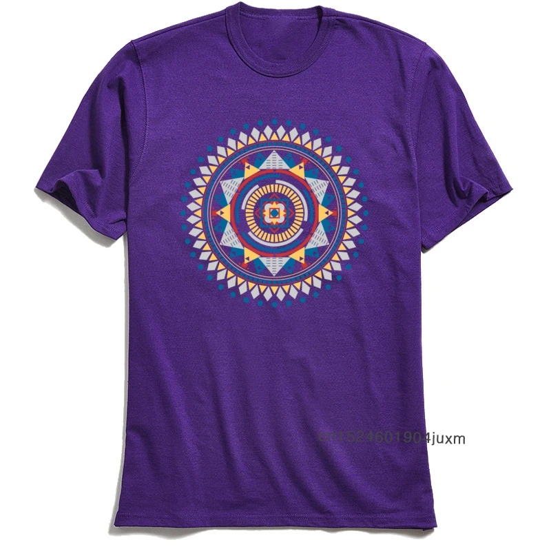 T Shirt for Adult Mandala Printed On Men TShirt Higher State 100% Cotton Tops Birthday Purple Geometric T-shirt Short Sleeve Tee