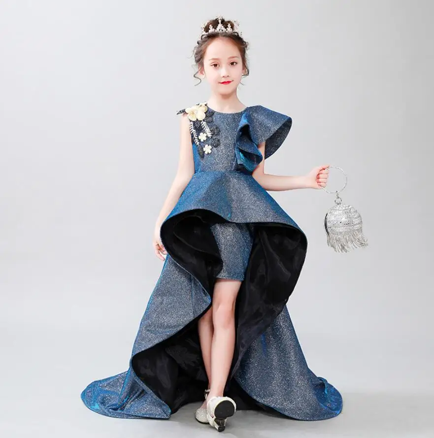 Blue Lace Sequin Flower Girl Wedding Dress Teenage Children Formal Evening Party Long Dress Kids Dresses For Girls Princess Gown