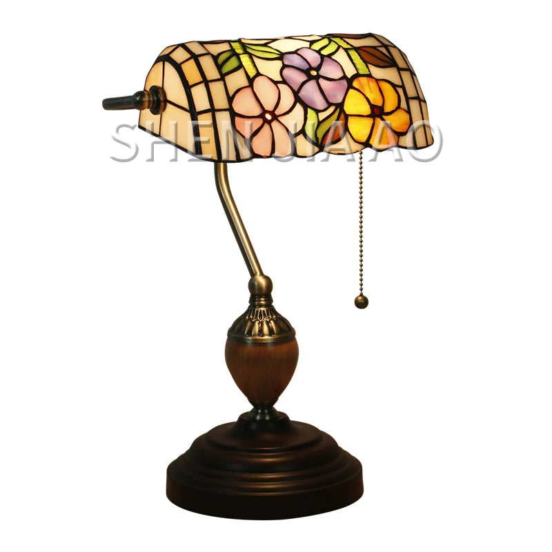 

1PC European Retro Glass Table Lamp Floral Glass Lamp Shade Office Desk Study Room Warm Light Colorful Retro Reading Lamp