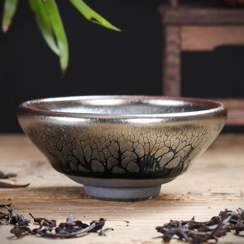 Small Capacity Jianzhan Teacup Glaze Inlaid With Silver Oil Dripping Tea Bowl Kungfu Product Ming Cup Kiln Ceramic Tea Cup