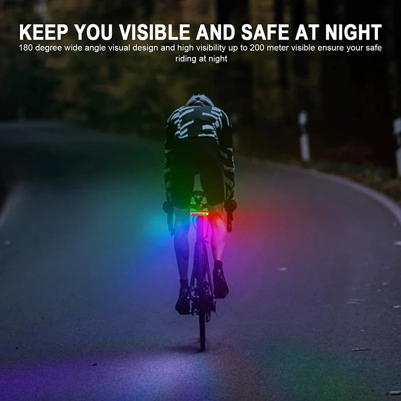 LED Safety Warning Bike Tail Light USB Rechargeable Bicycle Rear Lights Flashing Taillight 7 Color Waterproof Bike Accessories