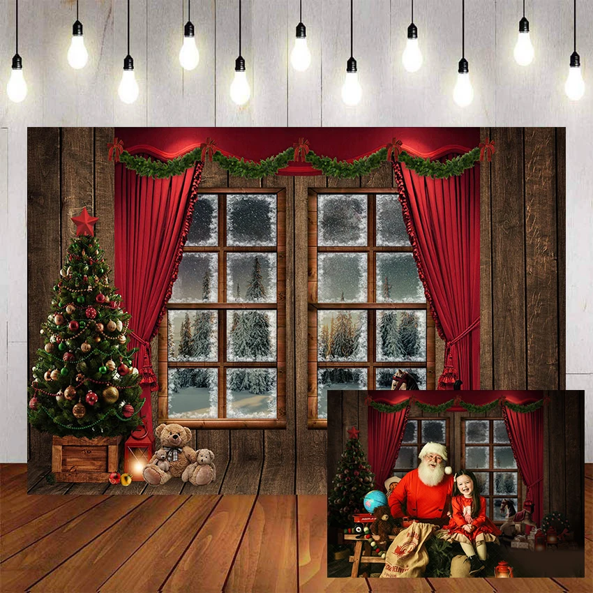 Mehofond Christmas Photography Background Christmas Tree Snow Window Toy Gift Curtain Backdrop Photophone Photo Studio