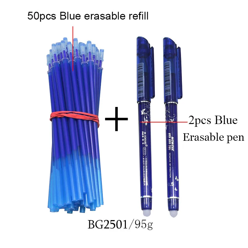 2+50Pcs/Set 0.5mm Blue Black Ink Gel Pen Erasable Refill Rod Erasable Pen Washable Handle School Writing Stationery Gel Ink Pen image 3