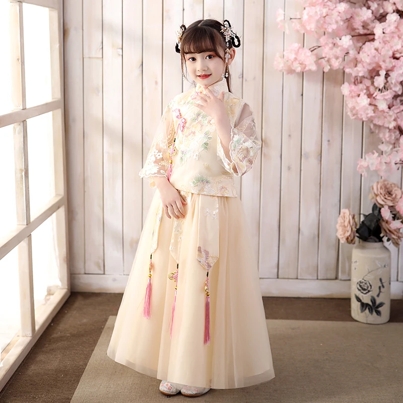 Robe Cheongsam traditionnelle chinoise pour filles, tenue de fête formelle, Costumes de spectacle pour enfants, vêtements de Festival du nouvel an