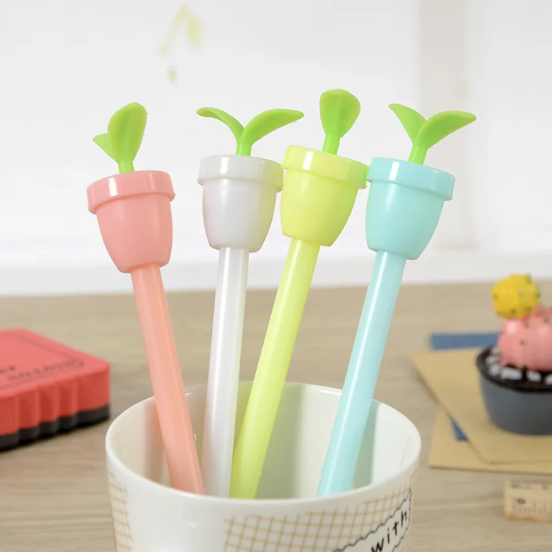 

30pcs cartoon cute potted bean sprout small leaf seedling neutral pen student stationery cultural supplies Black Signature Pen