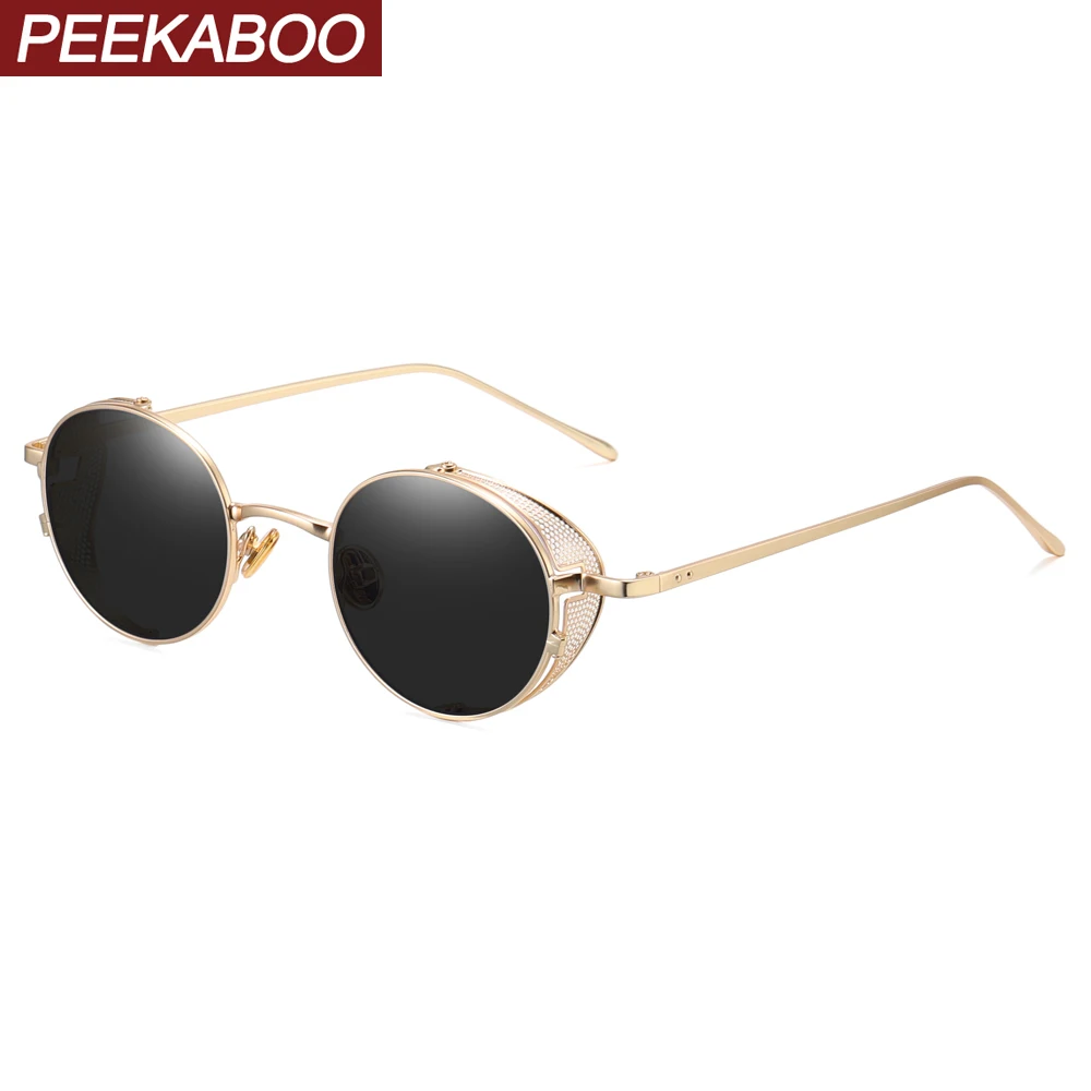 

Peekaboo women retro steampunk sunglasses side shields gold metal men vintage round sun glasses for male hollow uv400 2020