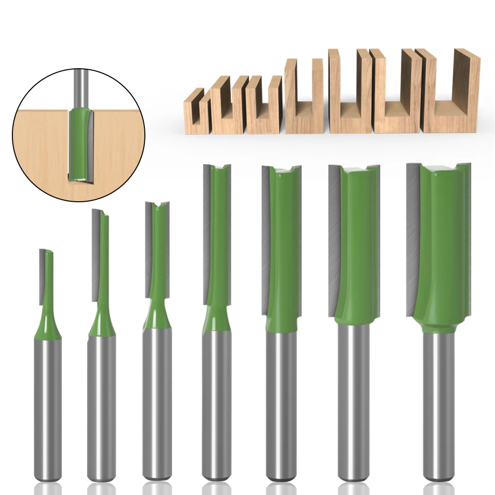 7Pcs 2Flute Clean Straight Bit Woodworking Tools Router Bit Set For Wood Tungsten Carbide Endmill Milling Cutter 1/4