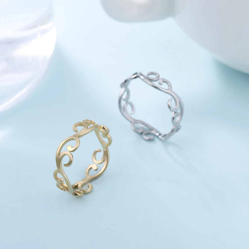 COOLTIME Filigree Flower Rings for Women Stainless Steel Romantic Couple Finger Rings Trend Birthday Jewelry Gift New in