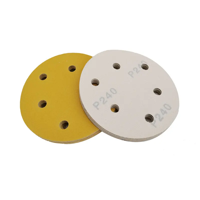 10pcs 5 pollici 125 mm carta vetrata rotonda disco a sei fori carta vetrata piastra abrasiva lucidatura piastra abrasiva floccaggio carta vetrata