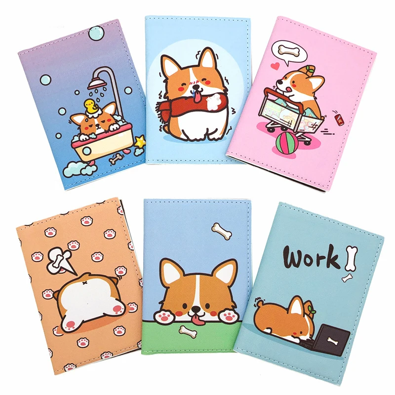 Cute  Corgi Dog Men Women Travel Accessories Passport Holder PU Leather Travel Passport Cover Case High Quality Card ID Holders