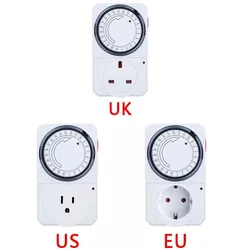 24 Hour Cyclic Timer Switch Kitchen Timer Outlet Loop 110V Timing Socket Mechanical Timer 230VAC 3500W 16A UK EU US Plug