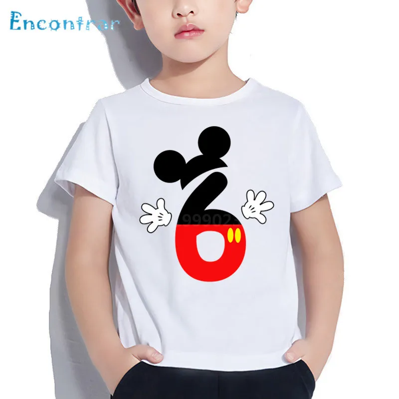 Cartoon Mouse 1-10 Number Print Kids T shirt Children Happy Birthday Present Clothes Boys/Girls Funny Cute Baby T-shirt
