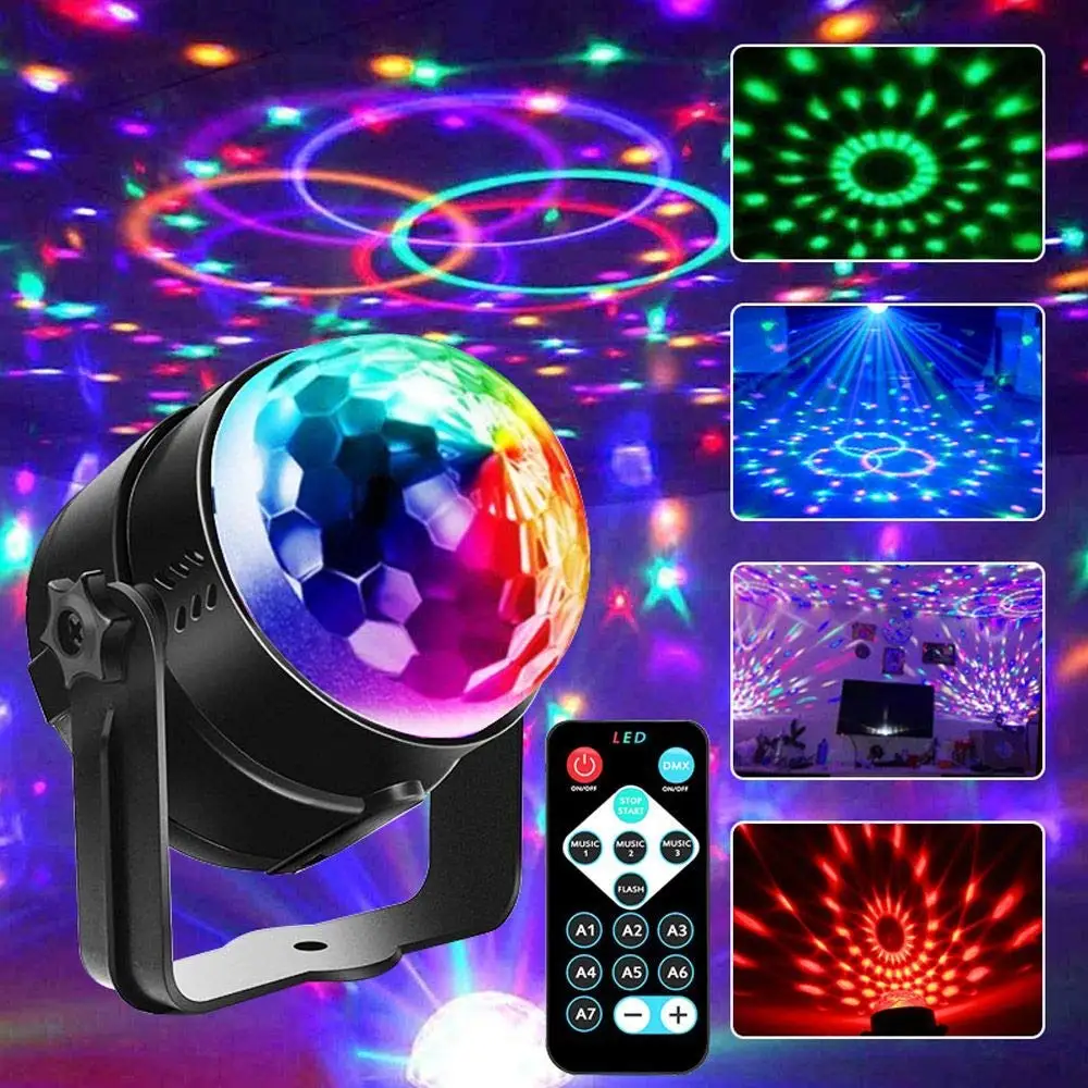 RGB Disco Ball Party Lights DJ Disco Light LED Projector Strobe Lamp Birthday Party Car Club Bar Karaoke Xmas Sound Activated